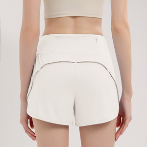 Shorts de course taille haute pour femmes avec poche arrière zippée 2-en-1 anti-transparence, séchage rapide et respirant pour l'entraînement – Vente en gros - Product Image 6