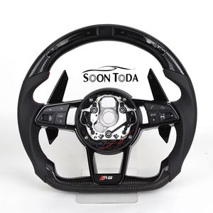 Volant en cuir semi-perforé pour <span class=keywords><strong>Audi</strong></span> R8 A3 A4 A5 <span class=keywords><strong>A6</strong></span> C7 B6 B8 B9 RS3 8V RS4 RS7 SQ5 Q3 Q5 Q7RS, fibre de carbone personnalisée, LED - Product Image 1