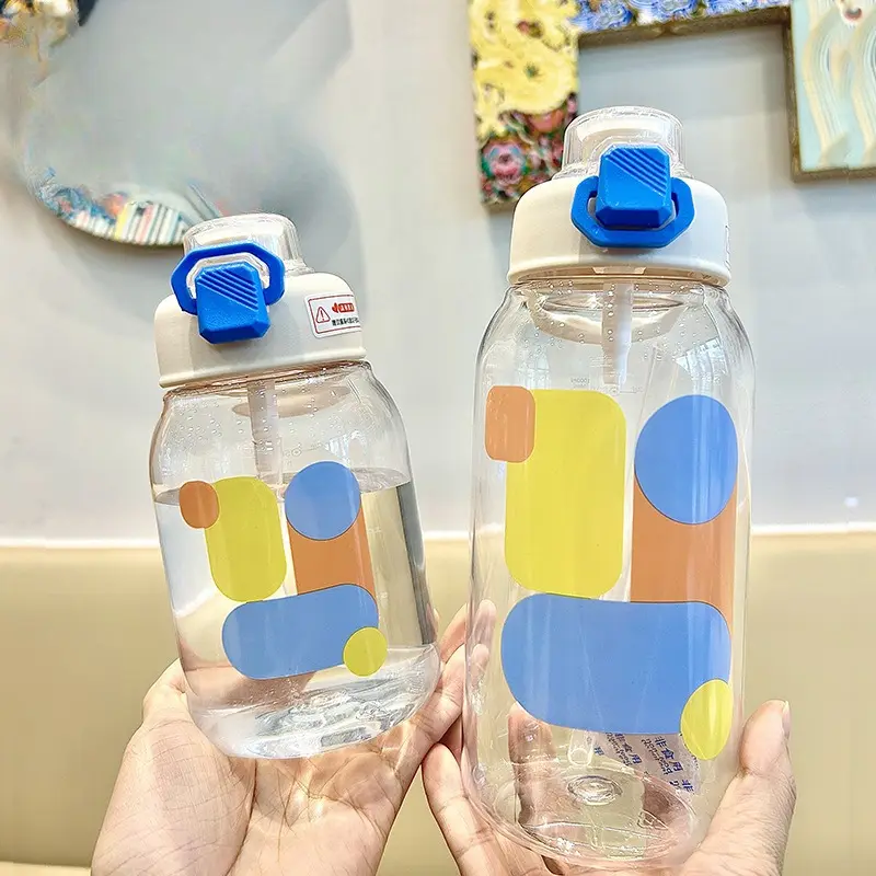 Summer high appearance level plastic water cup large capacity multi-color simple sports children's kettle custom gift