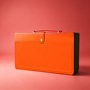 Coffret Cadeau de Luxe Orange Matelassé en Cuir PU pour Deux Bouteilles de Vin ou Spiritueux – Boîtes Vides pour Sommeliers de Marque - Product Image 1