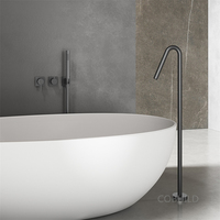 Robinet de baignoire mural gris anthracite en laiton, monocommande, avec cartouche céramique thermostatique et jets doux