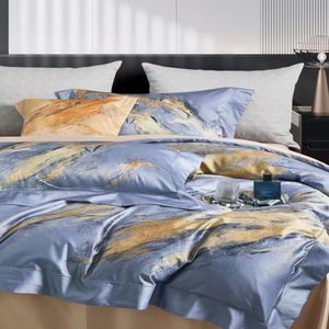 Juego de Ropa de Cama de 4 Piezas de Algodón Egipcio Azul 140S, Funda de Edredón con Estampado Digital, Sábanas Suaves con Patrones Finos, Proveedor de Ropa de Cama - Product Image 2