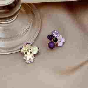 Korean Trendy Purple Color <b>Opal</b> Crystal Flower Stud <b>Earrings</b> for Women Fashion Brincos Rhinestone Jewelry Girl Gift - Product Image 3