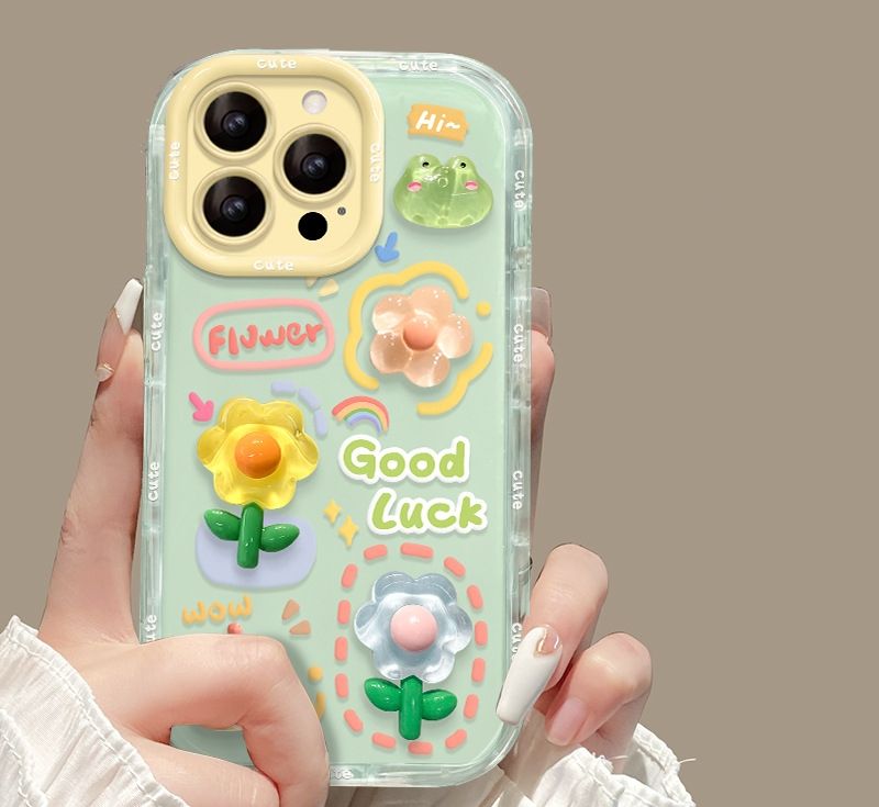 Seulement transparent vert-grenouille fleur téléphone cas