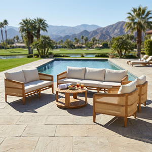 Conjunto de Muebles de Jardín de Ratán, Sofás para Exteriores, Conjunto de Madera de Teca Sólida para Terraza, Jardín, Patio Trasero, Ss-os7058 - Product Image 1