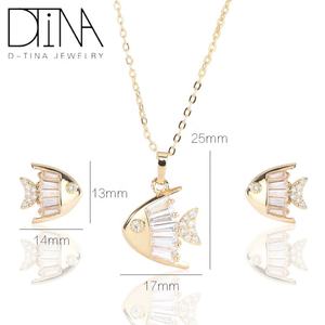 DTINA 18k Oro e Argento Placcato Multi-Zircone Collana di Pesce e Orecchino Insieme Dei Monili - Product Image 6