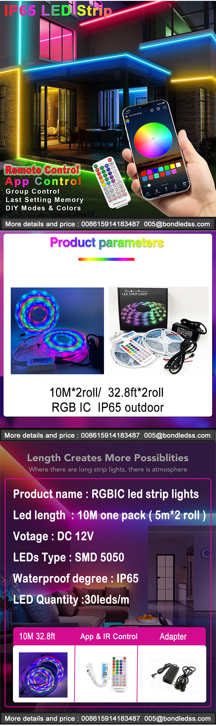 Striscia LED 10m Musicale, ALED LIGHT Nastri Led Bluetooth RGB 12V, con Controller Bluetooth