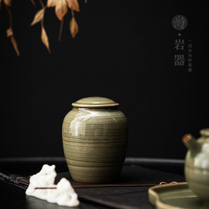 Recipiente de cerámica para té, mini redondo con tapa de madera, almacenamiento hermético para té, tamaño S para viaje - Product Image 4