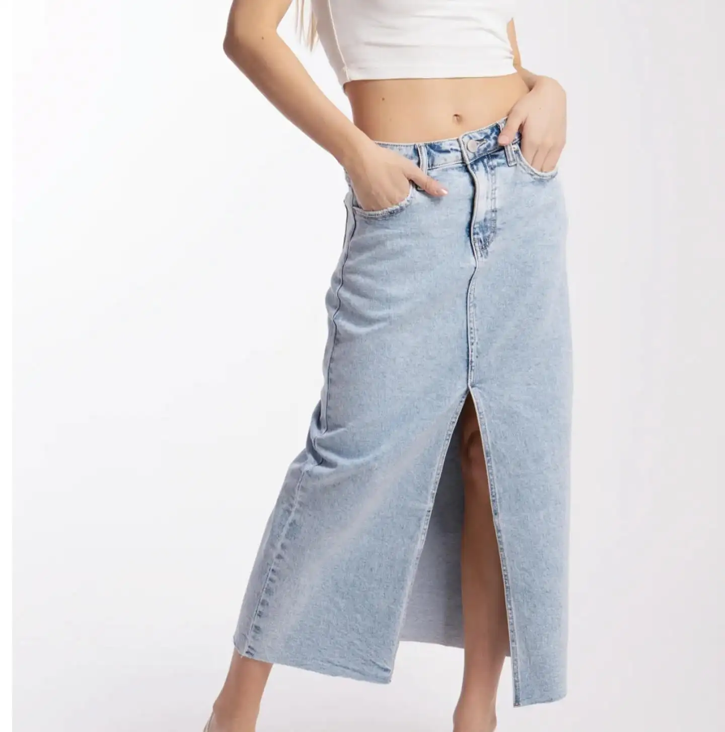 2024 new USA and Mexico custom logo wholesale long Ankle length Slit skirts jeans women girls Denim skirt