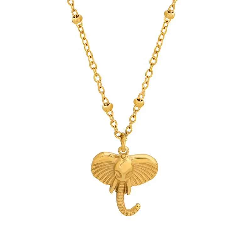 3D Cute Animal Charm Pendant 18K Gold Plated Fashion Stainless Steel Elephant Necklace Minimalist Necklace