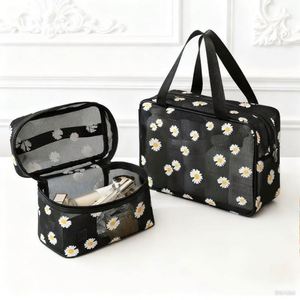 Custom Eco-Friendly Large Capacity Daisy Mesh Women's Flower Zipper Travel <b>Cosmetic</b> <b>Organizer</b> Pouch Portable Handle for Bag - Product Image 1