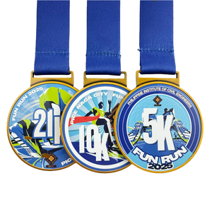 Factory Custom Logo Sport Event Medals Fun Run Metal Crafts Gold Silver Plating UV Carved Engraving Design Direct Manufacturer