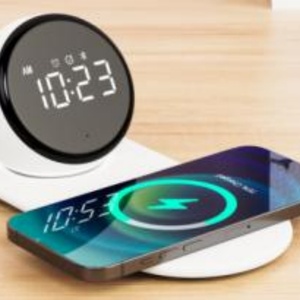 Chargeur sans fil intelligent 4-en-1 15W, haut-parleur Bluetooth, veilleuse LED à bruit blanc, réveil numérique tout-en-un, blanc - Matériau PC - Product Image 6