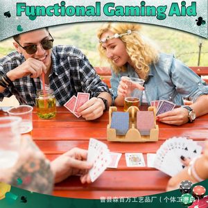 Wooden <b>Playing</b> <b>Card</b> Holder 360 Degree Rotation Holds 2 Decks Game Accessories - Product Image 2