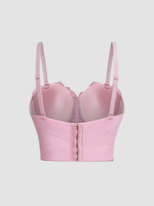 Top court à bretelles fines en forme d'arête de poisson avec rembourrage, ornements floraux et perles, style mode - Product Image 4