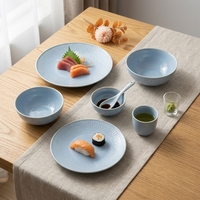 Vaisselle en porcelaine nordique haute température, assiette et bol bleus brillants, plat de service pour restaurant, vente en gros