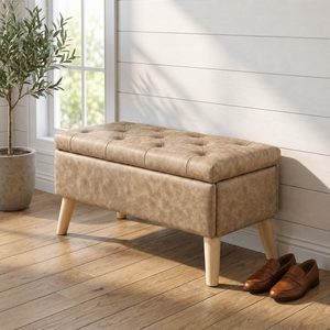 Banc de rangement ottoman de 32 pouces de large, capitonné et rembourré, avec couvercle, pour entrée ou chambre - Product Image 1