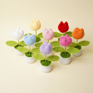 Plantas de Tulipanes en Maceta Hechas a Mano de Algodón, 14 cm, Estilo Natural, Ecológicas, para Regalos de Graduación - Product Image 1