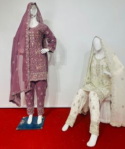 Ensemble en soie glamour complet et lourd Robe pakistanaise de luxe Embellissement de travail Sikwans complexe Pantalon de fête de mariage Lourdement - Product Image 5