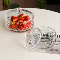 Pot à bonbons décoratif en verre avec couvercle transparent, capacité multiple, en verre taillé diamant, pour biscuits, fruits secs, rangement de table