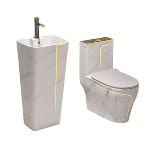 Conjunto de Inodoro <span class=keywords><strong>con</strong></span> Lavamanos, Sanitarios de Cerámica Artística, <span class=keywords><strong>Lavabo</strong></span>, Inodoro Amarillo, Juego de Inodoros para Baño - Product Image 3