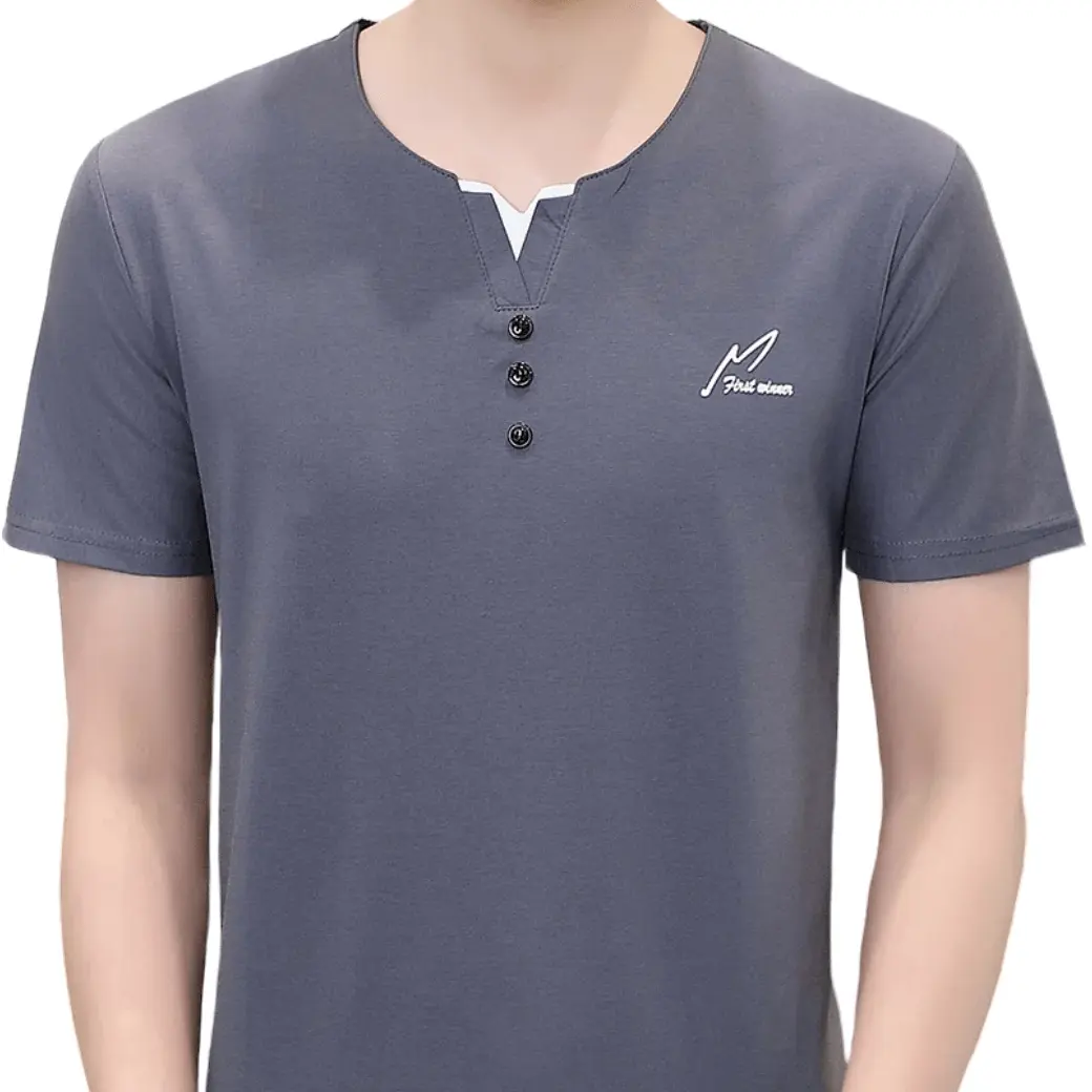 Top qualité et vente chaude jeunes hommes mode coton col en v T-shirt à manches courtes 775 # gris