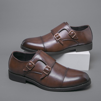 Zapatos de vestir formales de cuero genuino con doble hebilla Monk Strap y puntera para hombre, ideales para oficina y fiestas.