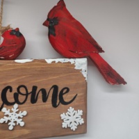 Décoration murale rustique en bois moderne, panneau de bienvenue avec oiseau évêque rouge, pour porte d'entrée, en bois de pin fait main