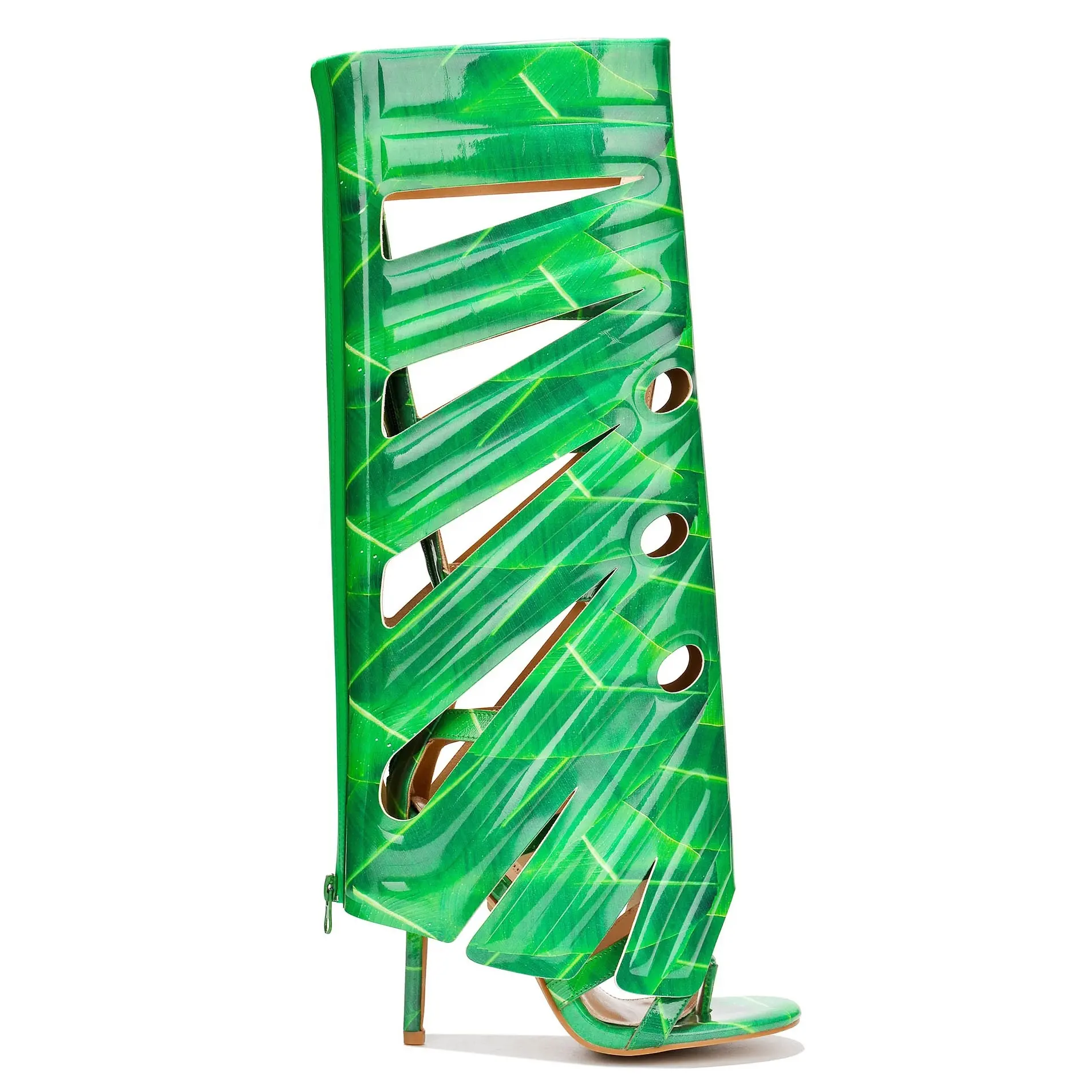 Anmairon Designer de mode vert évidé bout rond sandales à talons fins bottines femmes