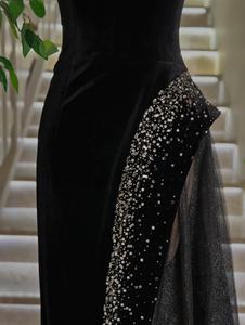 Balo Mermaid elbiseler askısız resmi parti elbiseler suudi arabistan özelleştirilmiş 2026 zarif siyah boncuklu Sequins abiye - Product Image 2