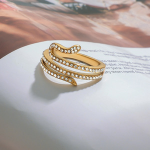 Serpentine Snake Ring 18K Gold Plated Stainless Steel Zircon Pave Setting Unisex Fashion Jewelry Gift Yiwu Origin - Product Image 2