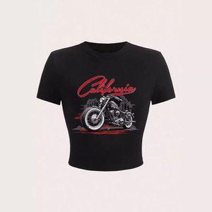 Camiseta Corta Ajustada para Mujer, Estilo Casual, de Poliéster Transpirable, con Logotipo Bordado y Estampado, Estilo Hip-Hop Urbano - Product Image 1