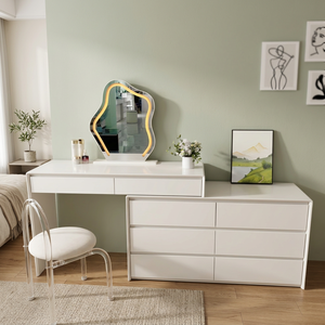 Modern Multi-Purpose Makeup Vanity <b>Table</b> with Standing <b>Mirror</b> Storage Desk for Bedroom Furniture - Product Image 2