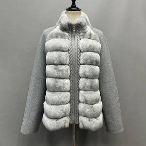 Col montant femmes manteaux de <span class=keywords><strong>laine</strong></span> manteaux de fourrure de lapin Rex manteaux de fourrure de luxe doux à la mode - Product Image 3