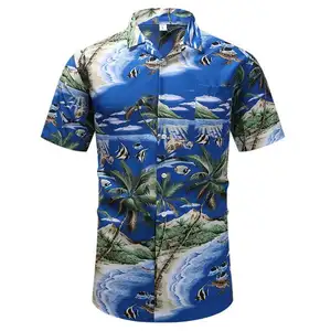 Summer retro printed shirt men's short sleeved Cuban collar shirt Hawaiian style pattern clothing