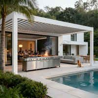 Pergola de luxe en aluminium 10x12 pieds, pavillon, gazebo, imperméable, coupe-vent, anti-UV, revêtement poudré, motorisé, rétractable, nature