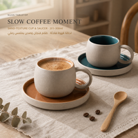 Ensemble de tasses à café en céramique rustique rétro avec tasses à lait en porcelaine et soucoupes pour les fêtes