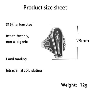Coffin <b>Skull</b> <b>Ring</b> Men's Retro Punk Style Stainless Steel Jewelry Gift Silver Tone Geometric Skeleton Design - Product Image 4
