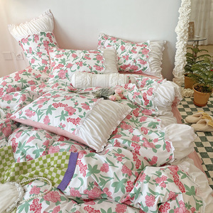 Set trapunte morbide Full/Queen Size fiori tulipani Set di letti in puro colore fresco 4 pezzi biancheria da letto in microfibra per camera da letto di coppia - Product Image 4