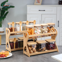 Étagère à épices en bambou naturel pour l'organisation de la cuisine, organisateur à épices à 2 niveaux, support pour pots à épices