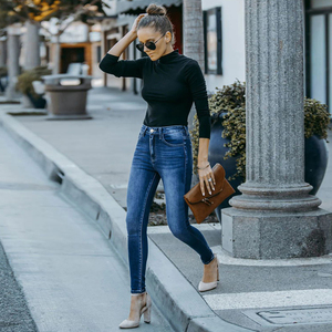 HANO-<span class=keywords><strong>Legging</strong></span> de haute qualité en denim pour femme, taille moyenne, extensible, décontracté, élégant, bleu foncé, <span class=keywords><strong>jean</strong></span> skinny - Product Image 5