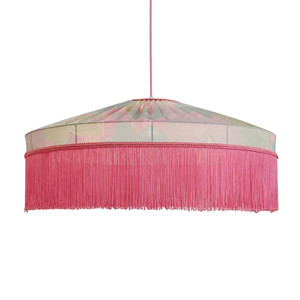 Tiffany Bloemen Zijde Stof Lampenkap, Roze Franjes Hanglamp. - Product Image 3