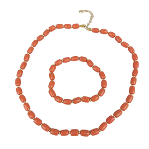 Collier de perles en résine corail orange de haute qualité, plaqué or italien fantaisie, avec les meilleurs espaceurs, ensemble de bijoux pour femme, cadeau parfait, en promotion - Product Image 1