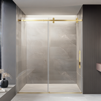 Porte de douche coulissante double à double passage en acier inoxydable 304 brossé or de luxe, avec cadre en verre trempé de sécurité pour villa