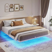 Cadre de lit flottant extra-large moderne avec lumières LED réglables et fonction intelligente, lit double rembourré