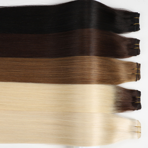 Extensions de cheveux à double trame, 24 pouces, Remy, 100% cheveux humains, extensions Genius Weft, lisses, trame nouée à <span class=keywords><strong>la</strong></span> <span class=keywords><strong>main</strong></span> - Product Image 1