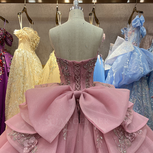 Robe de bal princesse sans bretelles avec volants, couleur bonbon, dentelle florale à sequins, fleurs 3D roses, pour Quinceañera et soirée - Modèle Dy1502 - Product Image 3