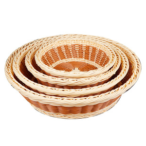 Plastic Woven Imitation Rattan <b>Basket</b> Two Color Bowl Shape Fruit Vegetable Storage Decorative <b>Basket</b> - Product Image 4