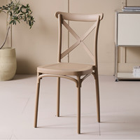 Chaise empilable en résine à dossier croisé, style ferme classique et durable, aspect bois, pour traiteur, mariages et événements