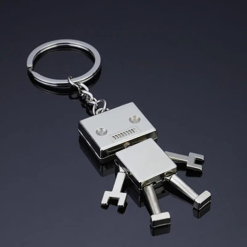 custom shape silver plating metal robot keychain